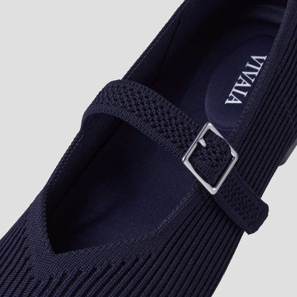 VIVAIA Margot Mary Jane Navy Blue Knit Square Toe Buckle Strap Flats Shoes 11 - Picture 6 of 11